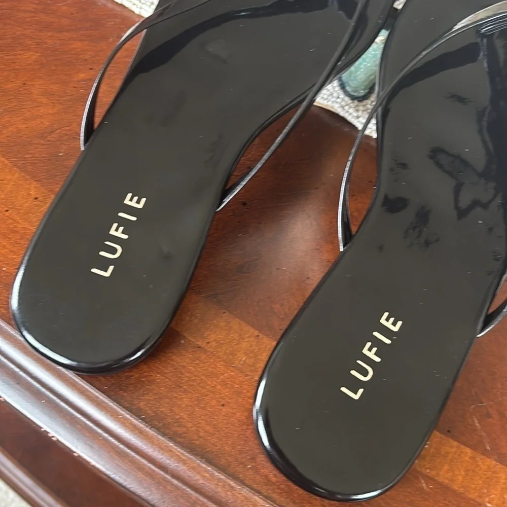 Brand New Lufie Essential Patent Black Flat Flip Flop Sandal + Comfort Thongs